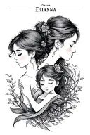 pisces, mom with son, Diana name, line tattoo tattoo design idea