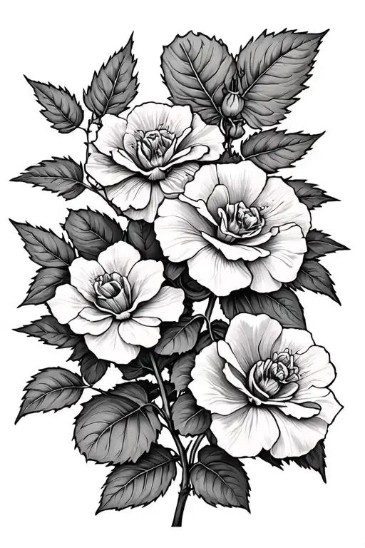 geranium and rose growing together tattoo design idea