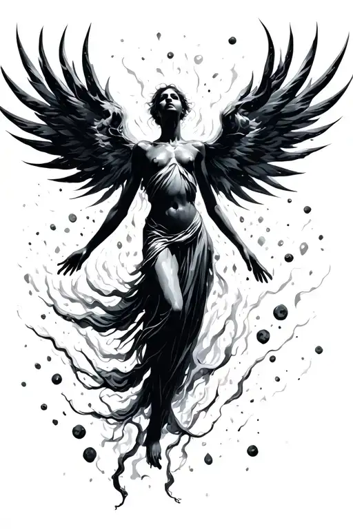 human silouette floating into heaven tattoo design idea