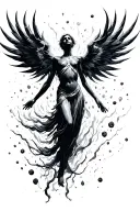 human silouette floating into heaven tattoo design idea
