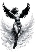 human silouette floating into heaven tattoo design idea