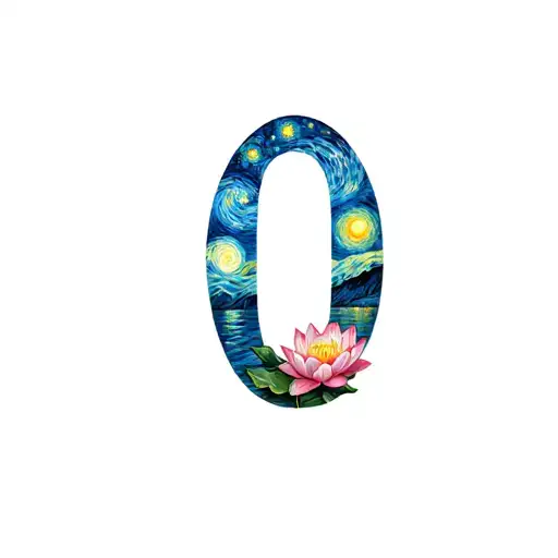 starry night by van gogh (with a lotus at bottom) tattoo design idea