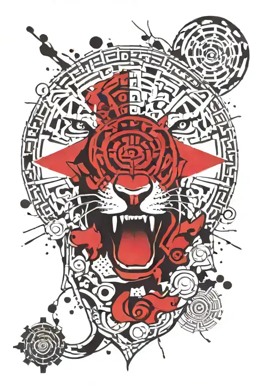 aztec jaguar mayan calendar merging tattoo design idea