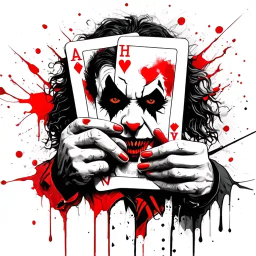 joker holding cards with horror faces tattoo design idea