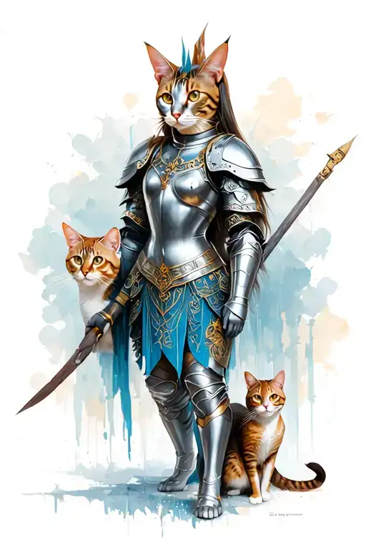 freya full size in armor with cats tattoo design idea