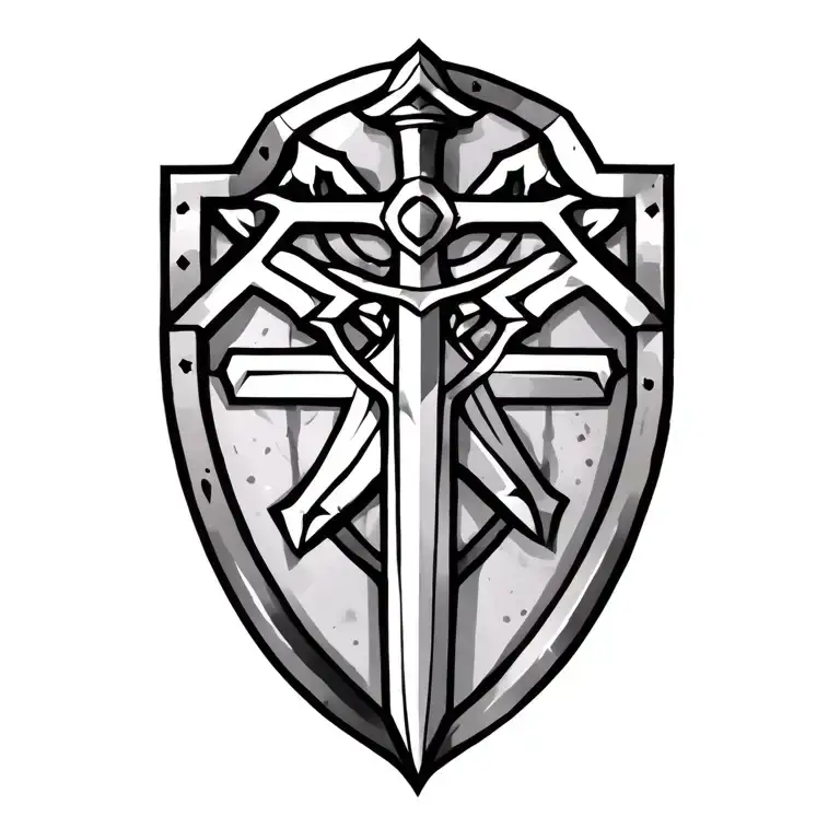 sword and shield cross royalty tattoo design idea