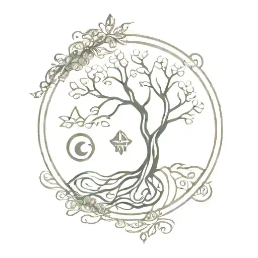 tree of life, mandala design, yin yang background color tattoo design idea