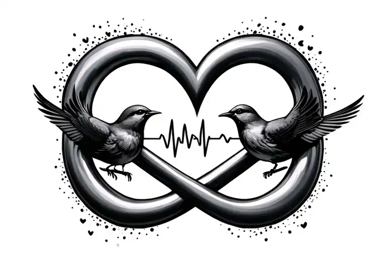 infinity sign with a heart beat line for dad who passed away with birds around the infinity sign  tattoo design idea