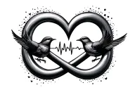 infinity sign with a heart beat line for dad who passed away with birds around the infinity sign  tattoo design idea