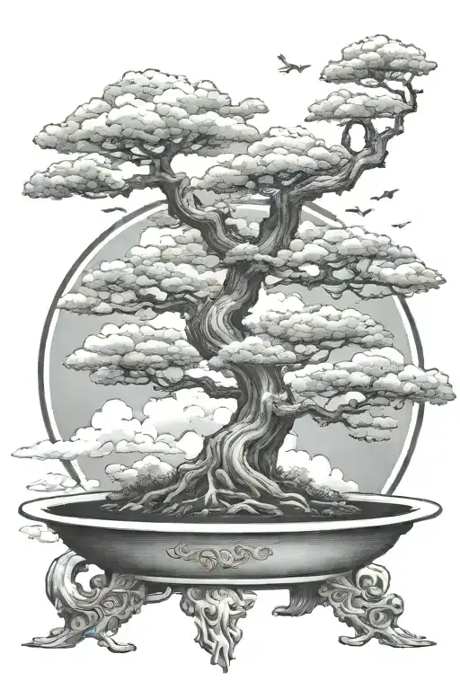 Bonsai tree with japanese clouds instead of leaves tattoo design idea