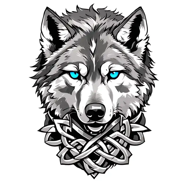 wolf with blue eyes on armor tattoo design featuring Celtic trinity knot  tattoo design idea