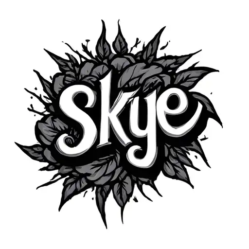 "skye" chicano gangster cursive writing with black shading around tattoo design idea