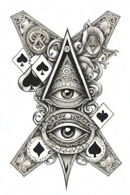 3rd eye with playing cards surrounded tattoo design idea