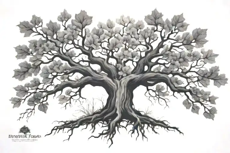 dormant oak tree tattoo design idea