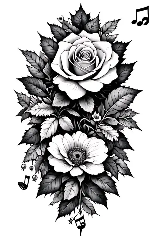 mandala design rose, orchid, holly, chrysanthemum, music note, butterfly, cardinal tattoo design idea