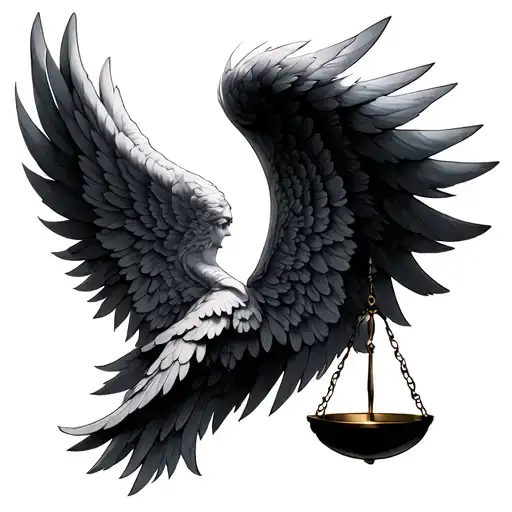 angel wings with balance scale tattoo design idea