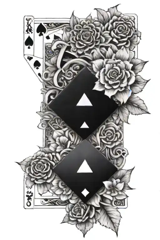 mandala, flowers, deck of cards, and dice rolling tattoo design idea