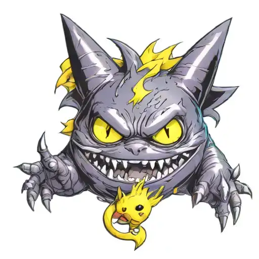 pokemon Gengar eating Pikachu tattoo design idea