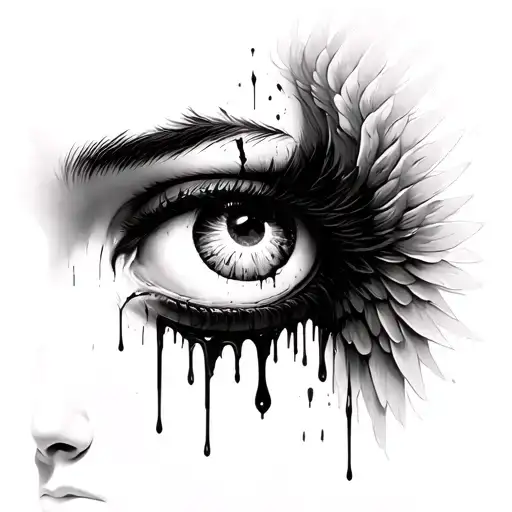 Angel Crying Blood (Left Side Neck)	•	Marble angel face, one eye cracked open	•	Blood dripping down from the eye, like tattoo design idea