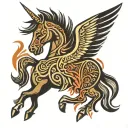 winged horse, in tribal style tattoo design idea