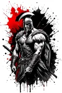 defiant spartan warrior blood spatter full body tattoo design idea