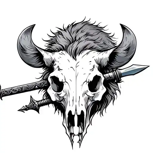 broadsword spearing through a boar's skull face tattoo design idea