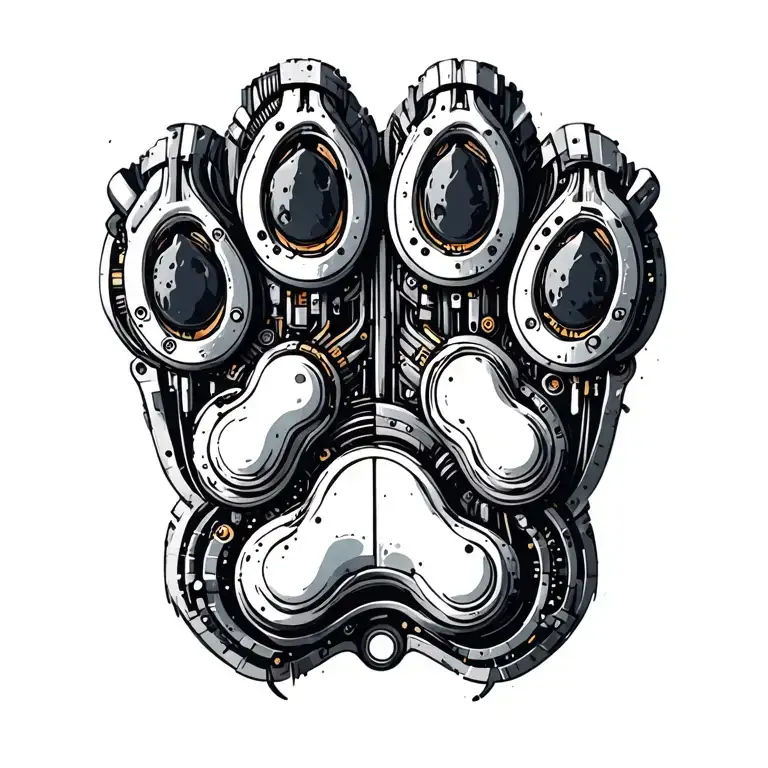 bio mechanical dog paw prints tattoo design idea