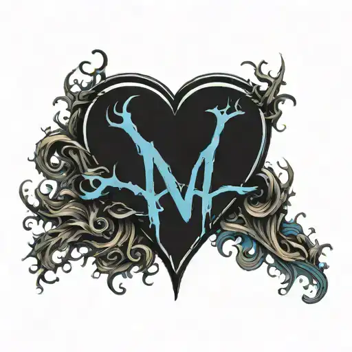 heart blue line initials jv tattoo design idea