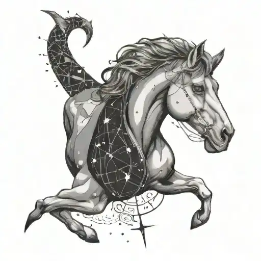 Andromeda and Calliope constellations forming ancient symbols tattoo design idea