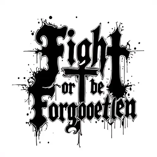 messy text and and a cross in the middle.  Text: Fight or be Forgotten made into it. Messy as hand written, also make it tattoo design idea