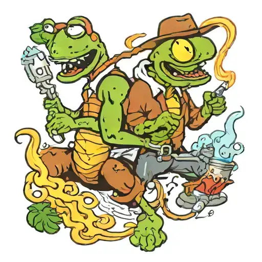 garfield and kermit the frog using flamethrowers tattoo design idea
