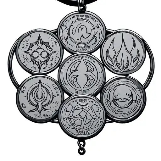 Keychain with 4 coins with the four elements from avatar the last airbender tattoo design idea