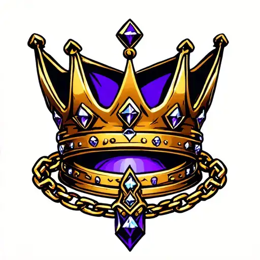 menacing crown with chains also  diamonds and gold The colors used shades of deep purple, royal blue, and gold tattoo design idea