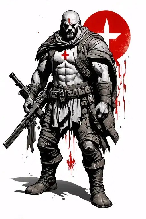 combat medic and god of war collab tattoo design idea