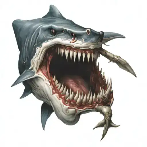 shark biting a skull tattoo design idea