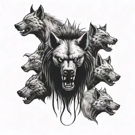 devil hyenas, devil bear and three headed dog tattoo design idea