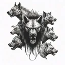 devil hyenas, devil bear and three headed dog tattoo design idea