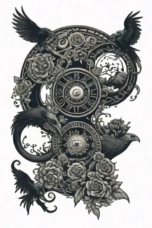 roses dragon coil waterfall flowing pyramid big tree crows moon yinyang hourglass whale wheel chair eyeball tattoo design idea