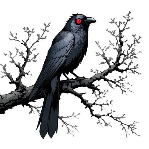 itachi uchiha s crow having mongekyou sharingan eyes sitting on a tree branch tattoo design idea
