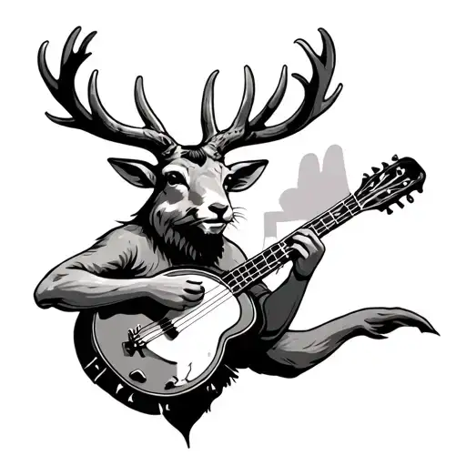 jackalope playing banjo tattoo design idea