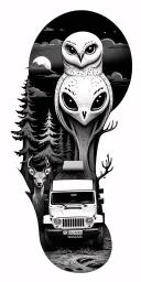 trees, jeep, owl, deer, alien tattoo design idea