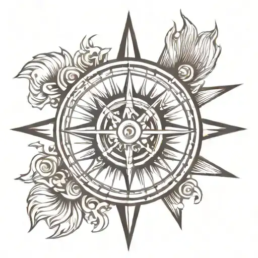 compass sun rays radiating tattoo design idea