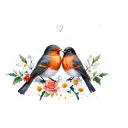 2 robin bird together symbolizing love black grey and orange with snowdrop, holly, roses, daisies, narcissus, daffodils  tattoo design idea