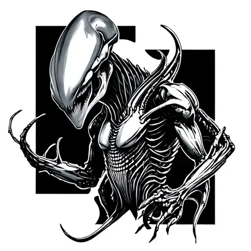 xenomorph dynamic pose tattoo design idea