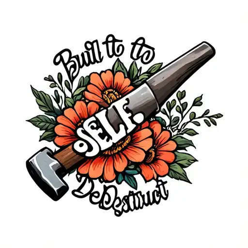 "Built to Self Destruct" Hammer and Anvil with trad flowers tattoo design idea