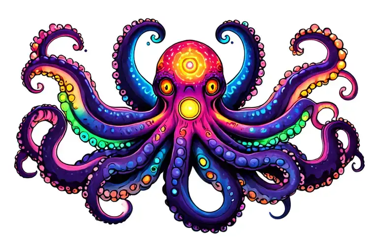 psychedelic octopus grabbing our 7 chakras in its tentacles tattoo design idea