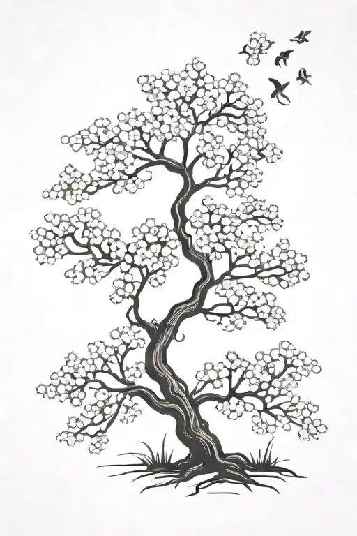 cherry blossom tree with کیوس tattoo design idea