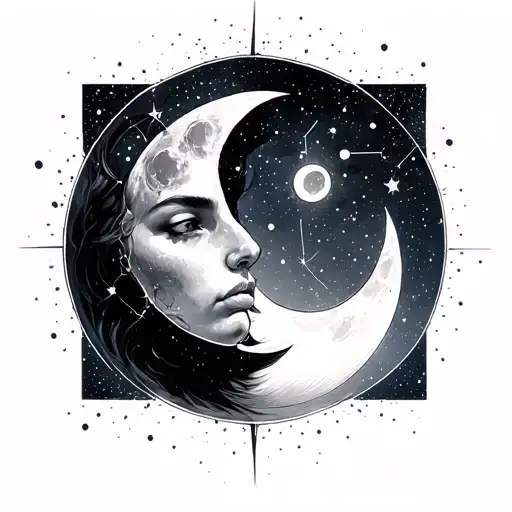Gemini constellation and two faced moon tattoo design idea
