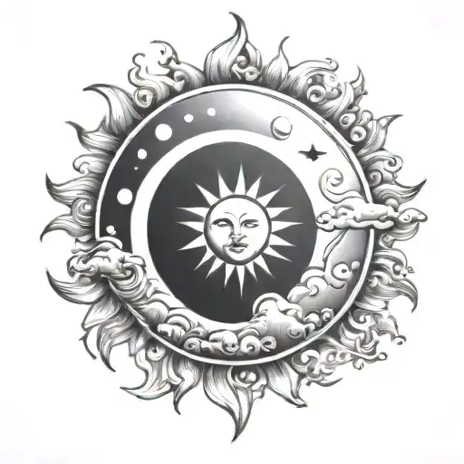 Sun and moon shining tattoo design idea