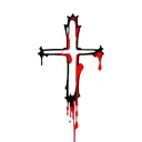 simple black cross with red blood outline on the bottom right tattoo design idea